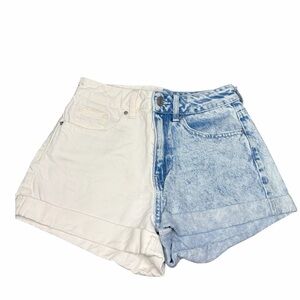 PacSun Two-Tone White and Light Blue Denim Jean Shorts